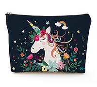 YUMQSEOS Travel Makeup Bag Makeup Bag for Women Large Cosmetic Bag Zipper Pouch Toiletry Bags Makeup Organizer Bag 7X10in, Cartoon Unicorn Black, 7x10in