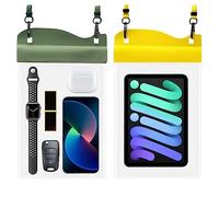 YUMQUA Large Watperproof Pouch 2 Pack [Up to 11.3"], IPX8 Waterproof Cell Phone Case Dry Bag Pouch Compatible with iPhone 14 13 12 Pro Max, Galaxy S23 Ultra S22 or iPad mini, Army Green+Yellow