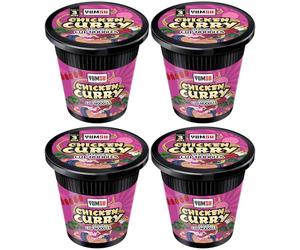 Yumsu Chicken Curry Flavour Cup Noodles 4 Pack - 4 x 60g Instant Curry Noodle Cups - Spiced Chicken Curry Style Noodles - Includes Gifty Goodness Shopping List
