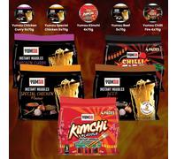 Yumsu Instant Ramen Noodles Variety Bundle 23 Packs - Chicken Curry, Special Chicken, Kimchi, Beef & Chilli Fire Flavours