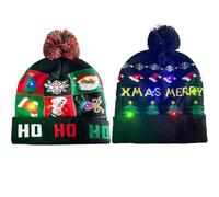 YumSur 2Pcs Christmas LED Light Up Hat, Xmas Beanie Knitted Hat, Colorful LED Unisex Novelty LED Christmas Hat Ugly Sweater Holiday Beanie Cap for Children and Adult