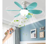 YumSur Ceiling Fan with LED Lights, Ceiling Lamp with Fan and Remote, Timing, 3 Color Dimmable LED, 3 Speeds, Small Electric Fan Lamp for Bedroom Living Room Office and Dormitory