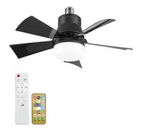 YumSur Ceiling Fans with Lights and Remote,40W E27 Small Ceiling Fan Light,Dimmable Ceiling Fan with 5 Blades,Quiet 3 Speed Fan with Light for Bedroom Living Room(style2 Black)