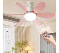 YumSur Ceiling Fans with Lights,E27 40W Ceiling Lamp with Fan RC Timing, 3 Speeds 3 Colors (3000-6500K) LED Lights, Quiet Fan 6 Blades,Modern Fan Lamp for Bedroom Living Room(style1 Pink)