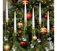 YumSur Christmas Tree Candle Lights with Crystal Ball Hooks, Flameless Flickering LED Taper Candles with Remote Control & 3 Lighting Modes, Fake Candles for Christmas Tree Home Party Decors