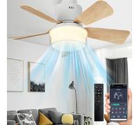 YumSur E27 Ceiling Fan Light with Remote Control,3 Speed 3 Color Temperature Led Ceiling Fan Light Dimmable,400r/Min 3000-6500k Quiet Bedroom Fan for Bedroom Living Room Home (style3 Wood Color)