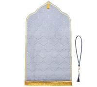 YumSur Prayer Mat Muslim Prayer Rugs with Prayer Beads Soft Flannel Islamic Prayer Mat Turkish Praying Carpet Large Size Area Rugs Ottoman Blankets Ramadan Gift for Men Women（Grey）