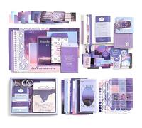YumSur Scrapbook Accessory Set, Scrapbooking Paper Aesthetic with A6 Grid Notebook, Scrapbooking Stickers, Decorative Writing Paper, DIY Gift for Girls Women Greeting Cards Decoration (Purple)