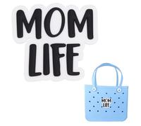 Yumttero 2Pcs Cute Black MOM LIFE Charms for Bogg Bag Accessories Compatible with Bogg Bag Original All Models, Insert Decorative Bogg Bag Charms for Handbag Rubber Beach Tote Bag(Black)
