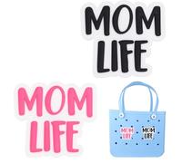 Yumttero 2Pcs Cute Black Pink MOM LIFE Charms for Bogg Bag Accessories Compatible with Bogg Bag Original All Models, Insert Decorative Bogg Bag Charms for Handbag Rubber Beach Tote Bag(Mixed Color)
