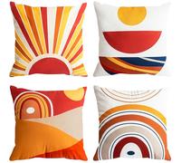 YUMYDG Set of 4 Cushion Covers 45 x 45cm Mid Century Bohemian Sun Moon and Rainbow Minimalist Geometric Abstract Decorative Pillow Cases Home Decor Standard Square Cushion Cover 18x18 Inches