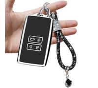 Yumzeco Car Key Case Compatible with Renault with Bling Diamonds Keychain,4 Buttons Remote Key Case Koleos Clio Megane Duster Kadjar,TPU Silicone KeyCover Renault Keyless KeyProtector-Black