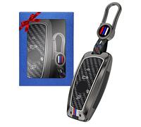 Yumzeco Zinc Alloy Car Key Cover Compatible with 1 2 3 4 5 6 7 X3 X4 Series | 4 Buttons TPU Silicone Remote Key Fob Case Compatible with BMW,Carbon Fiber Pattern KeyShell with Keychain,KeyProtector-Grey