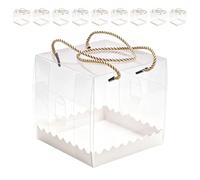 Yumzxin 10-Pack 14x14x14cm Clear Cake Boxes with Base & Handle - PET Plastic Bakery Containers for Wedding, Birthday Party Favors & Dessert Gift Packaging