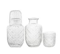 Yumzxin 2 Sets Vintage Bedside Water Carafe Set, with 2 Matching Drinking Glasses Embossed Elegant Bedside Drinkware Set for Bedroom, Hotel & Home Decor，Easy-Access for The Night