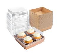 Yumzxin 50 Pack 12cm Paper Cake Slice Boxes with Clear Lids, Square Food Containers for Charcuterie, Desserts & Bakery (Brown)