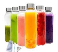 Yumzxin 6 Pack 500ml Glass Bottles with Lids, Reusable Water Bottles with Stainless Steel Cap for for Juicing Beverage Refrigerator Travel