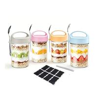 Yumzxin Glass Jars with Lids & Spoons - 4-Pack 14 oz Airtight Containers with Handle for Portion Control, Overnight Oats, Yogurt, Salads & Meal Prep