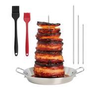 Yumzxin Vertical Grill Skewer Stainless Steel with Gyro Pan - Doner Kebab Maker for Oven Smoker BBQ - 2 Brushes & 3 Removable Spikes Included (8/10/12 inch)