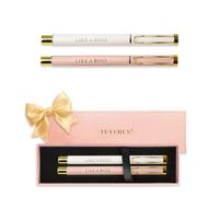 YUN CHUN 2PCS Fancy Ballpoint Pen Sets for Women, Cute Ball Pens with LIKE A BOSS Words, Elegant Nice Writing Professional Black Ink Pens for Women, Pink White