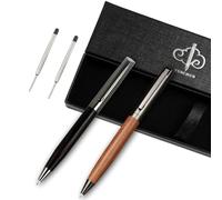 YUN CHUN 2PCS Wood Ballpoint Pens, Luxury Retractable Ball Point Pens with Extra Refills, Vintage Handmade Gift Set for Men & Women, Office Executive Wooden Pens, Smooth Writing Pens with Slanted Cap