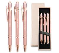 YUN CHUN 3PCS Fancy Pens for Women, Cute Ballpoint Pens Set with Stylus Tip, Best Pen Gift Set for Mom, Pretty Black Ink Pens with Self Motivation Words, Elegant Nice Writing Pens for Mum, Pink