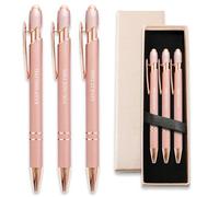 YUN CHUN 3PCS Fancy Pens for Women, Cute Ballpoint Pens Set with Stylus Tip, Best Pen Gift Set for Mom, Pretty Black Ink Pens with Positive Attitude Words, Elegant Nice Writing Pens for Mum, Pink