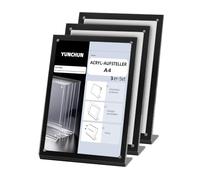 YUN CHUN A4 Acrylic Sign Holder, 3 Pack Magnetic A4 Menu Holder for Restaurant, L-Shape Table Stands for Wedding, Office Use, A4 Leaflet Holder for Store and Hotel, Perspex Display Stand, Black