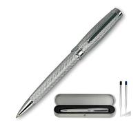 YUN CHUN Executive Pens for Men, Heavy Ballpoint Pens Set for Men Gift, Retractable Ball Point Pens for Work, Smooth Writing Black Ink with Lozenge Pattern, Silver