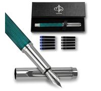 YUN CHUN Four-color Wave Fountain Pen Set, Refillable pens with 10 Ink Cartridges, Pens Set for Men Gift, Fountain Pens Medium Nib, Boligrafo Elegante Black Ink, Streamline Design Ink Pen, Green