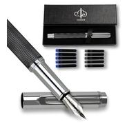 YUN CHUN Four-color Wave Fountain Pen Set, Refillable pens with 10 Ink Cartridges, Pens Set for Men Gift, Fountain Pens Medium Nib, Boligrafo Elegante Black Ink, Streamline Design Ink Pen, Grey
