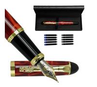 YUN CHUN Red Dragon Fountain Pen for Writing, Refillable Luxury Metal Pens, Fancy Ink Pen with 5 Black and 5 Blue Ink Refills, Gift Sets for Men and Women, Business Writing Pen with Marble Grain
