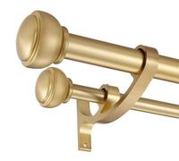 Yun Nephele Double Curtain Rods - Warm Gold, Adjustable 48 to 84 Inch, Decorative Rods with Cap Finials, 1-Inch Front and 5/8 Inch Back