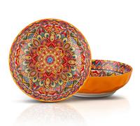 YUN TAO Large Serving Bowls,10 inch Ceramic Bowls, 75 Oz Capacity, Vibrant Orange Hue - Microwave and Dishwasher Safe for Salad, Pasta, Entertaining and Party (Set of 2)