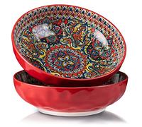 YUN TAO Large Serving Bowls,10 inch Porcelain Bowls, 75 Oz Capacity, Vibrant Red Hue - Microwave and Dishwasher Safe for Salad, Pasta, Entertaining and Party (Set of 2)