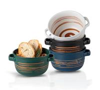 YUN TAO Soup Bowls with Handles Set of 4, Ceramic French Onion Soup Bowls 32 Ounces for Soup, Cereal, Chilli, Beef Stew, Pot Pies, Oven Microwave Dishwasher Safe