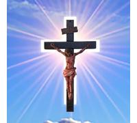 YUNAFAXIO 11.8 x 6.7-inch Jesus Statue Handmade Realistic Cross Wall Art for Table or Church Wall