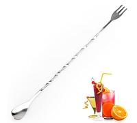 YUNAI Stainless Steel Bar Mixing Spoon Fork, Twisted Cocktail Shaker Spoon Fork Drink Mixer Stirrer for Bartender Home Bar Restaurant Use, Silver, 10''/26cm, 2 in 1