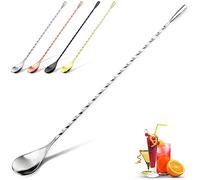 YUNAI Stainless Steel Mixing Spoon, 12inch Stirring Bar, Mixing Long Spoon, Stainless Steel Spiral Long Handle Cocktail Stirrers Spoons for Cocktail Shakers, Tall Cups & Pitchers (Silver)