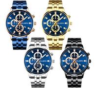 yunanwa 4 Pack Men's Watches Luxury Casual Dress Business Waterproof Military Quartz Wristwatches for Men Stainless Steel Band Gold Black Blue Silver Wholesales Set Assorted, Color C, Military