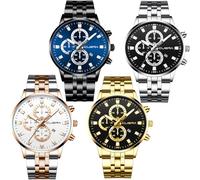 yunanwa 4 Pack Men's Watches Luxury Casual Dress Business Waterproof Military Quartz Wristwatches for Men Stainless Steel Band Gold Black Blue Silver Wholesales Set Assorted, Color B, Military