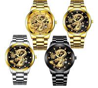 yunanwa 4Pcs Gold Watches for Men Stainless Steel Mechanical Automatic Watch Waterproof Business Men's Wristwatch Assorted Set Wholesales, Gold, Mechanical,Automatic Watch