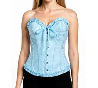 YUNAR Women's Beautiful Floral Lace Up Boned Overbust Corset Bustier Lingerie Bodyshaper Top, Blue, Large