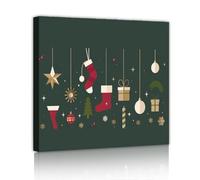 YUNART Christmas Theme Canvas Art Festive Dark Green Framed Artwork Holiday Decor for Living Room Modern Wall Designs for Families Decor 75x75cm Innerframe