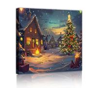 YUNART Christmas Winter Scene Canvas Wall Art Cozy Snowy Village Holiday Artwork Prints Home Decor Seasonal Wall Decor Warm for Families 65x65cm Innerframe