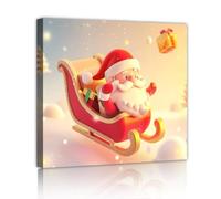 YUNART Cute Santa Giving Gifts Canvas Artwork Winter Sleigh Snow Wonderland Art Canvas Print for Families Bedroom Party Ready to Hang 75x75cm Innerframe