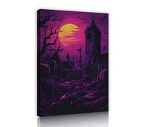YUNART Dark Academia Wall Art Spooky Gothic Halloween Poster Tombstone Haunted House Canvas Prints Dark Path Wall Decor for Living Room 50x75cm Innerframe