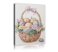 YUNART Easter Egg Basket Canvas Wall Art Prints Spring Flowers Kitchen Nursery Decor Easter Theme Canvas Artwork Living Room Decor 60x90cm Innerframe