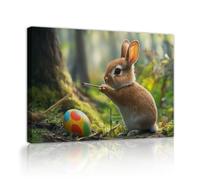 YUNART Framed Easter Bunny Wall Art Jungle Cute Rabbit with Easter Eggs Paintings Print Vintage Rustic Holiday Home Canvas Wall Decor 30x45cm Innerframe