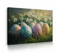 YUNART Framed Easter Eggs Spring Wall Decor Spring Wildflower Landscape Canvas Wall Art Farmhouse Home Canvas Prints for Living Room 30x45cm Innerframe